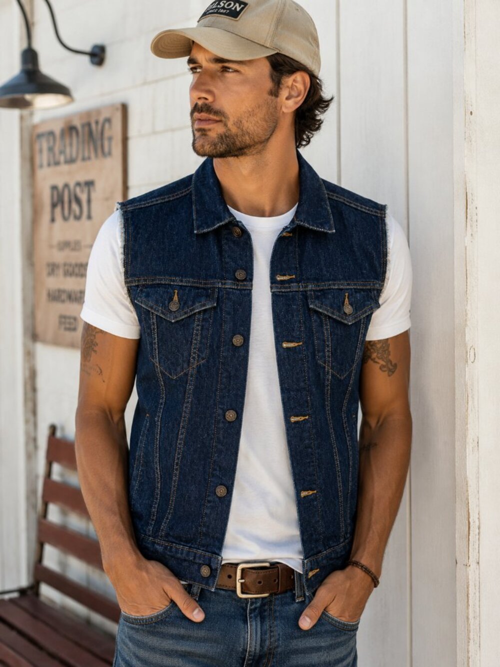 Levi Strauss Signature Denim Trucker Vest Dark Wash Stretch Small
